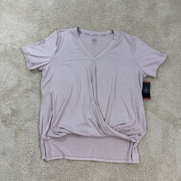 Calvin Klein Top Womens XL Pink V Neck Ruched Front Short Sleeve Knit Stretch NW - Picture 7 of 14